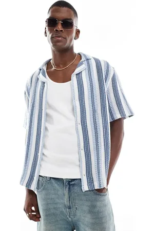 Hollister Camisa a rayas azules en contraste de manga corta de croché de -Neutro