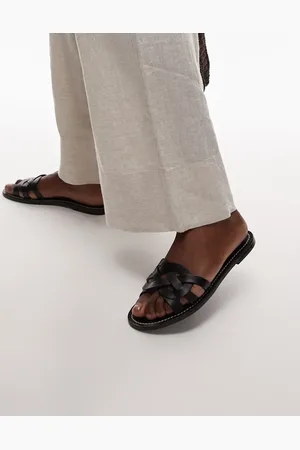 MANGO Sandalias negras con detalle trenzado de cuero de