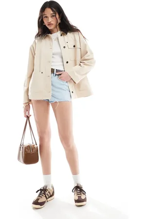 ASOS Chaqueta color de corte depurado con solapas de pana de -Neutro