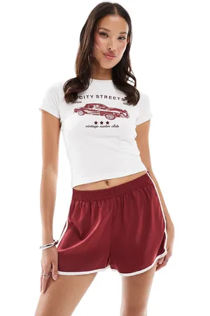 ONLY Pantalones cortos de estilo deportivo de satén de -Rojo