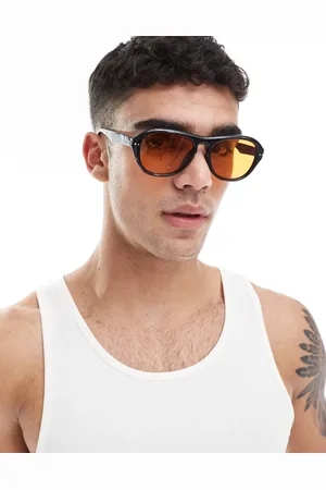 ASOS Gafas de sol negras de estilo aviador con lentes ámbar de