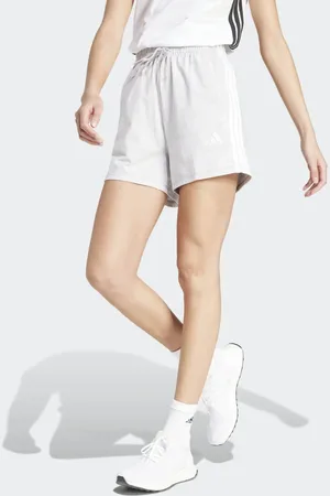 adidas Pantalones cortos gris claro y blancos con detalle de 3 rayas Essentials de