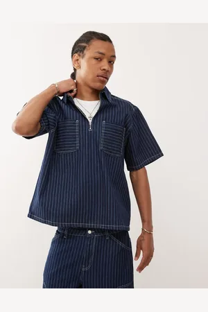 Reclaimed Camisa vaquera azul de corte cuadrado con raya diplomática y detalle de cremallera de (parte de un conjunto)