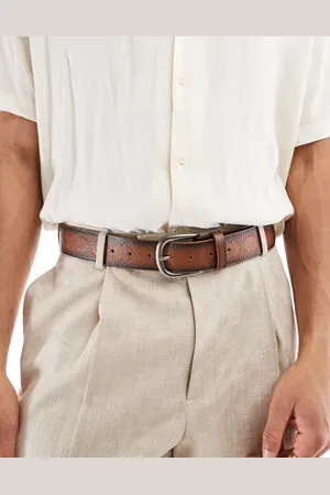 ASOS Cinturón color de estilo wéstern con diseño en relieve de cuero y hebilla plateado antiguo de -Marrón