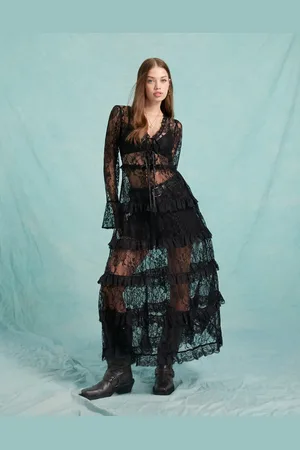 Miss Selfridge Vestido largo con volantes de encaje de