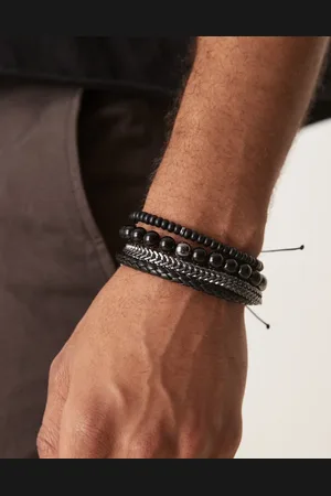 ASOS Pack de 4 pulseras negras de cuentas y cadenas de