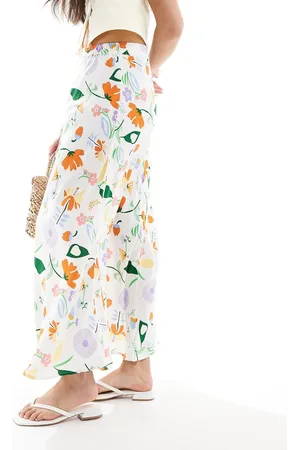 ONLY Falda larga blanca con estampado floral de -Blanco