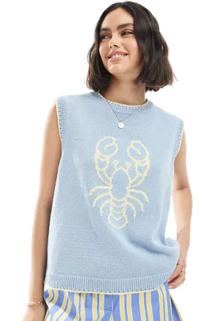 ASOS Top azul sin mangas con estampado de langosta de punto de