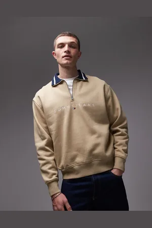 Tommy Hilfiger Sudadera beis con media cremallera y logo lineal de -Marrón