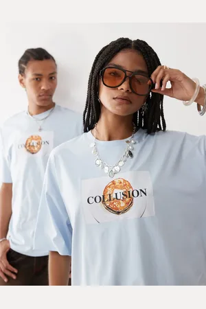 COLLUSION Camiseta de corte cuadrado skater con estampado de tortita de