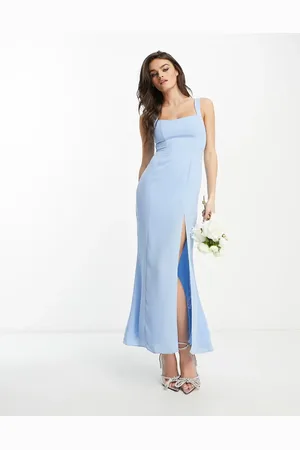 ASOS Vestido de dama de honor largo claro con detalle de botones en la espalda y escote corazón de