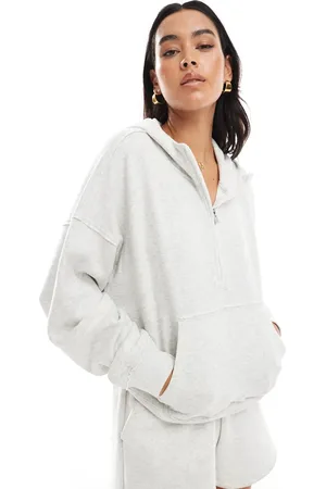 Hollister Sudadera dad jaspeado con capucha, detalle de cremallera y logo de