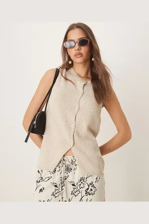 ASOS Chaleco color de corte alargado con cuello redondo de punto texturizado de -Neutro