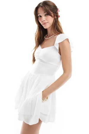 Hollister Vestido corto escalonado de manga corta fluida de