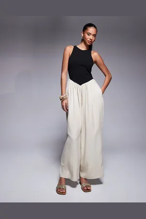 ASOS Mono largo de pernera ancha con diseño híbrido de punto y cupro de -Multicolor