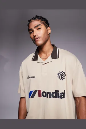 ASOS Polo beis extragrande con estampado gráfico deportivo de -Neutro