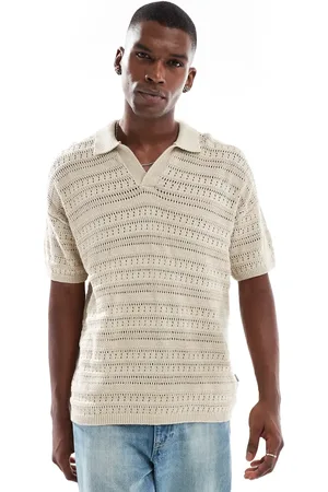 Only & Sons Polo beis con cuello abierto y sisas caídas de punto calado de -Verde