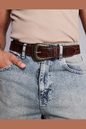 ASOS Cinturón de estilo wéstern de cuero sintético con pespuntes en contraste y detalles efecto piel de serpiente de