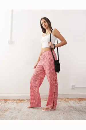 Noisy May Pantalones a cuadros vichy rojos de pernera ancha con detalle de lazada lateral de