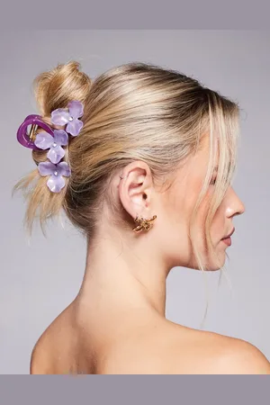 Kaiia Pinza para el cabello morada extragrande con diseño de flores de -Morado