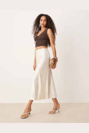 MANGO Falda midi blanca de satén de