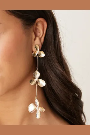 ASOS Pendientes de botón dorados con diseño largo con tres flores de
