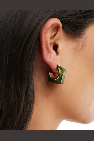 Accessorize Pendientes de aro verdes con diseño cuadrado de resina Kelly de
