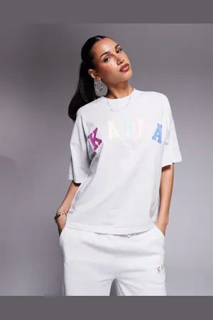 Kaiia Camiseta gris jaspeado extragrande con logo estilo arcoíris de (parte de un conjunto)