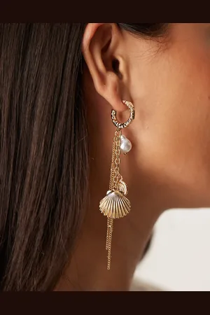 Accessorize Pendientes largos dorados con charms marinos de
