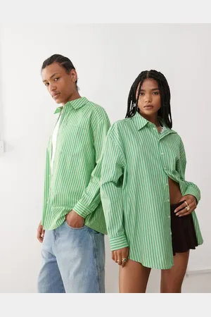 Reclaimed Camisa verde a rayas unisex extragrande de
