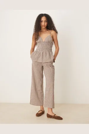 ASOS Pantalones a cuadros vichy marrones de pernera ancha de -Marrón