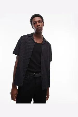 Topman Camisa negra a rayas de tejido texturizado de