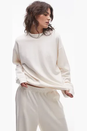 Topshop Sudadera color con cuello alzado de tejido cepillado de -Blanco