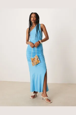 ASOS Vestido largo asimétrico fruncido con detalle de costuras de