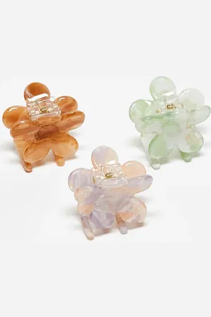Accessorize Pack de 3 pinzas para el cabello pequeñas de varios colores en forma de flor de