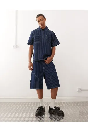 Reclaimed Pantalones cortos vaqueros azules de estilo carpintero con raya diplomática de (parte de un conjunto)