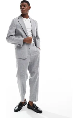 ASOS Pantalones de traje grises de corte tapered holgado de mezcla de algodón y lino de