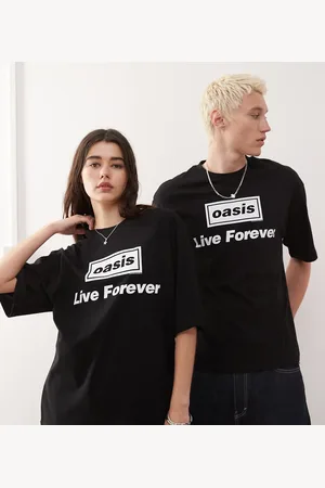 COLLUSION Camiseta negra de corte skater para festivales con estampado oficial de Oasis de Unisex