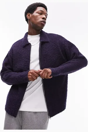 Topman Cárdigan con cremallera de punto de bouclé de lana de alpaca de