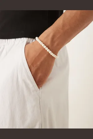 ASOS Pulsera para festivales de perlas de imitación de cristal blancas de 6 mm de