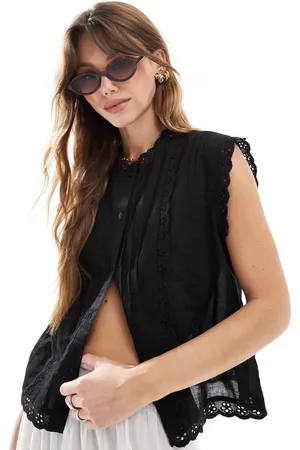 ASOS Camisa negra sin mangas con detalle de ribete bordado de