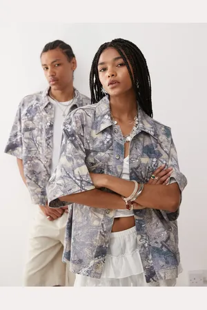COLLUSION Camisa vaquera de corte cuadrado con de Unisex-Verde