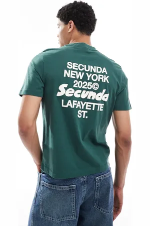 ASOS Camiseta verde de corte cuadrado con estampado gráfico de texto de