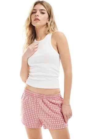 Hollister Pantalones cortos de pijama rojos holgados estilo bóxer de talle bajo con estampado de estrellas de