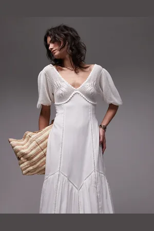 Topshop Vestido midi con detalle de croché en el pecho, diseño bordado y ribetes efecto carrera de