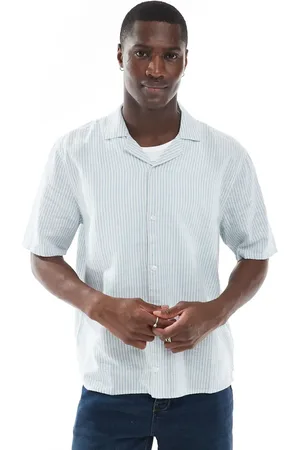 Hollister Camisa a rayas azules de manga corta de tejido texturizado de