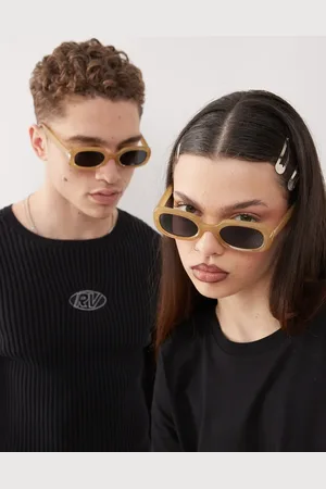 Reclaimed Gafas de sol verde escarchado cuadradas estrechas unisex para festivales de