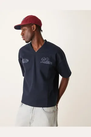 ASOS Camiseta azul oscuro de corte cuadrado extragrande con diseño de paneles cosidos de tejido grueso de 300 g/m2 de -Azul marino