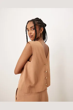 ASOS Top de sastre color tostado con cuello subido y botones variados en la espalda de (parte de un conjunto)-Negro