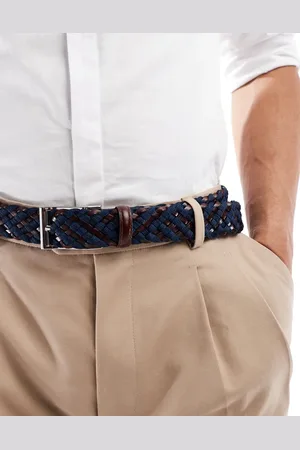 ASOS Cinturón azul marino y marrón trenzado de tejido y cuero sintético de
